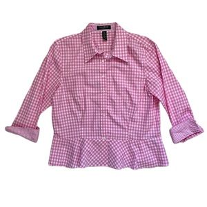NWT Ralph Lauren petite gingham peplum button down blouse
